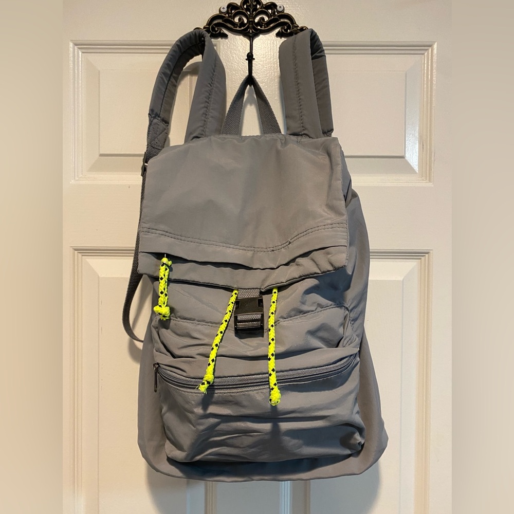 Grey Fold Over Drawstring Backpack - image 1